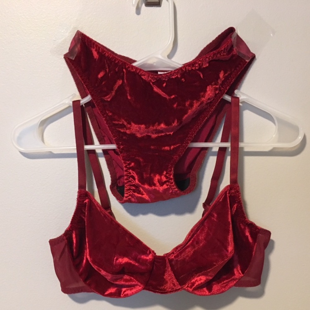 Vintage Sexy Bra and Panties Set Red Velvet 34C Delicates